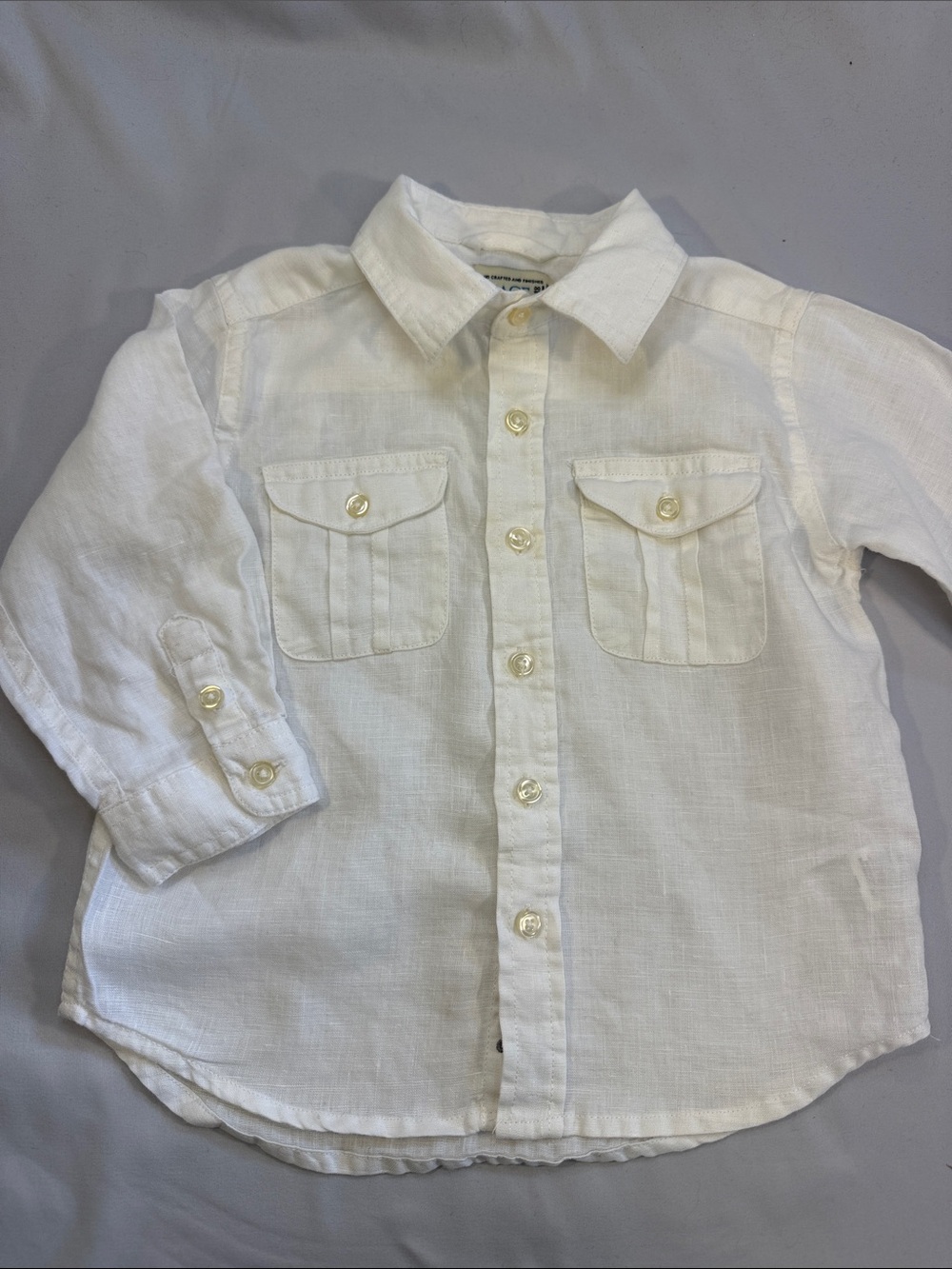 Place White - 100% Linen - Kids Button-Down Shirt with Front Flap Pockets